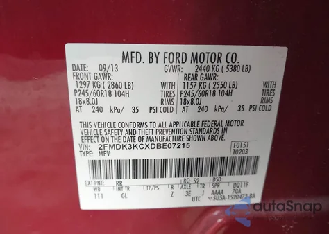 2013 Ford Edge Limited from USA, damaged, VIN 2FMDK3KCXDBE07215